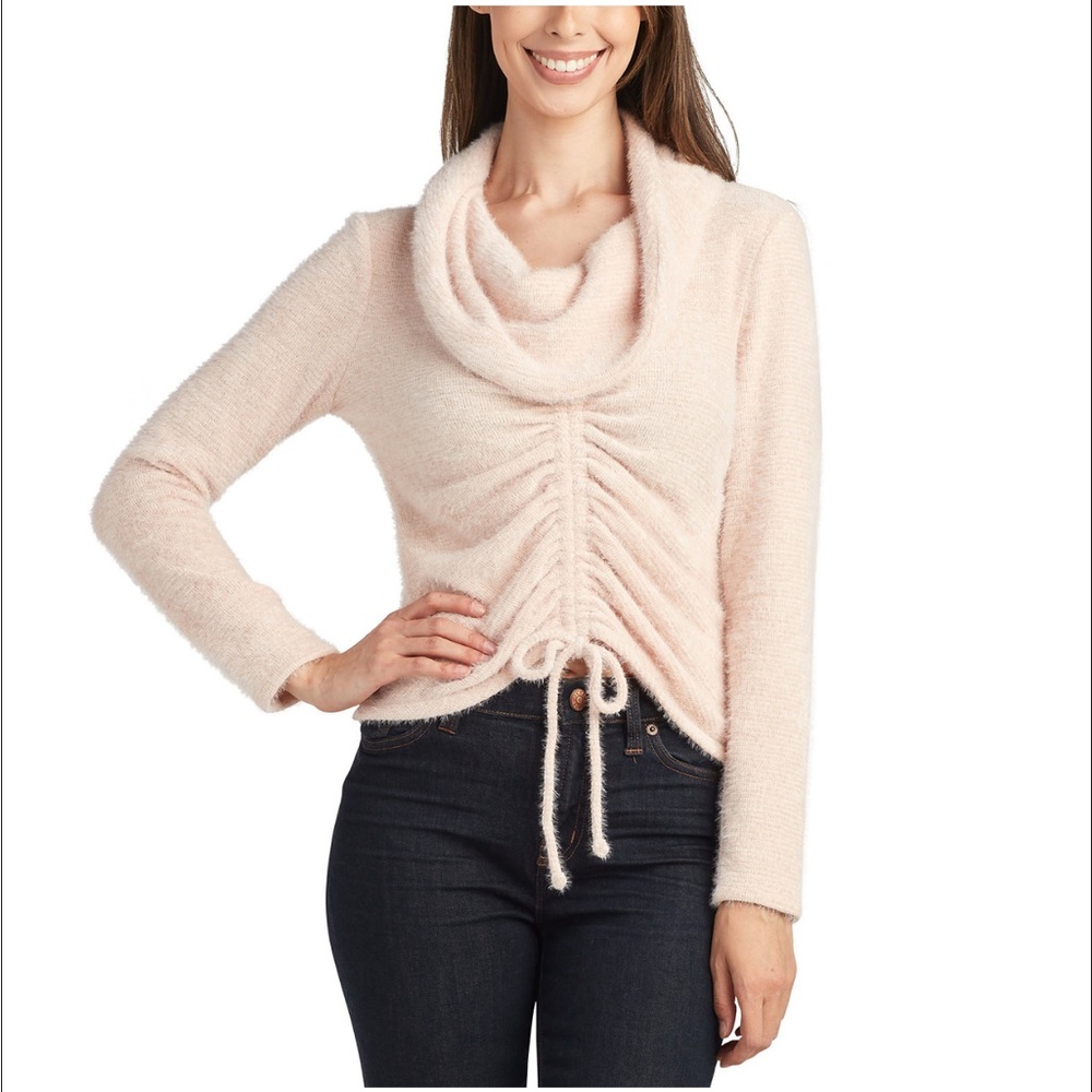 BCX light Pink cowl neck Ruched Sweater XL